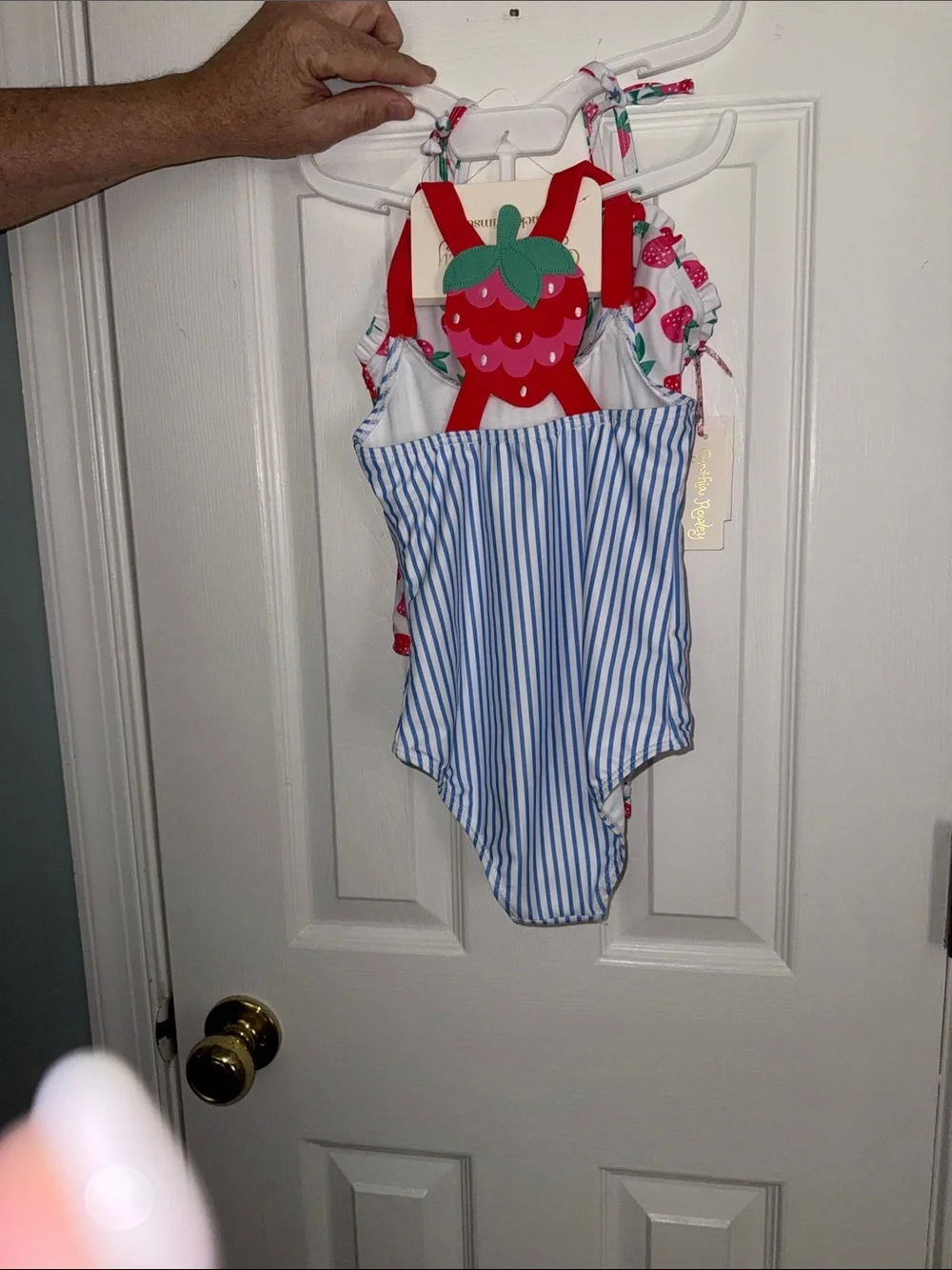 Cynthia Rowley 2 piece Blue & White Striped One-Piece with Red Accents